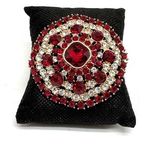 Monet Red and Clear Rhinestone Brooch Goldtone Pin